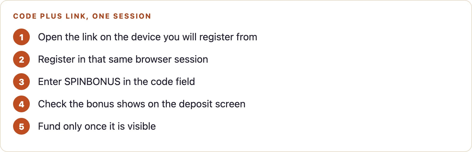 Click-to-deposit sequence that keeps code tracking intact