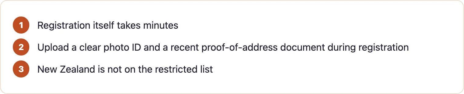 Steps for signing up from New Zealand